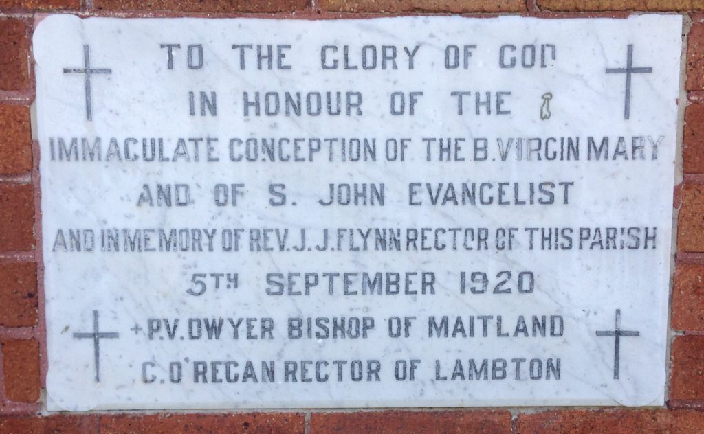 Foundation Stone of St John the Evangelist Catholic Church in Lambton.